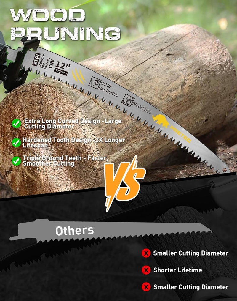 PRETEC Japanese Teeth Reciprocating Saw Blades 12 Inch, Arc Edge Wood Pruning Reciprocating Saw Blades 6TPI Tree Trimming, Wood Cutting, Cr-V Reciprocal Saw Blades Better Wear Resistance, (5 Pack) - Image 4